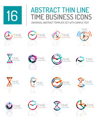 Geometric clock and time icon set