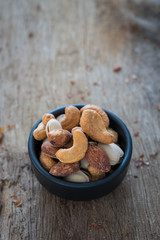 Nuts mix in a wood