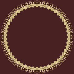 Oriental abstract golden round frame with arabesques and floral elements