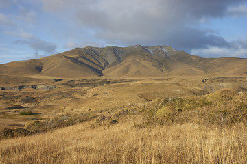 Sierra Contreras mountains bordering the eastern edge of in Torres del Paine National Park, Magallanes, Chile