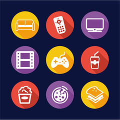 Couch Potato Icons Flat Design Circle