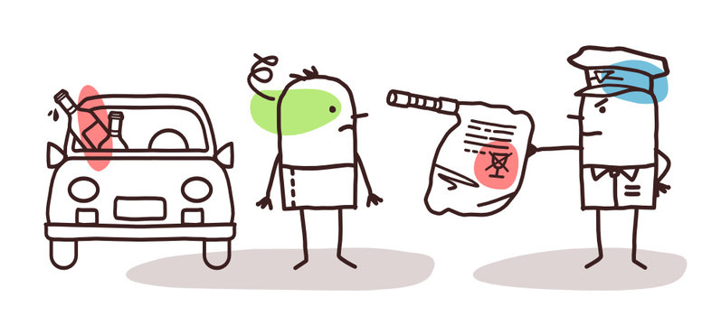 cartoon characters and car - alcohol test