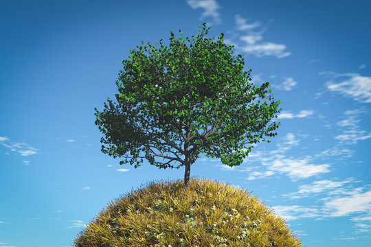 small planet with tree art concept