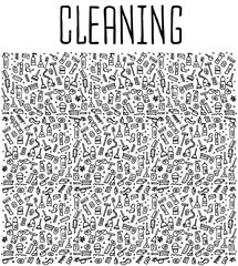 Hand drawn cleaning tools seamless pattern