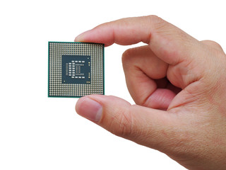 Central Processing Unit (CPU) in hand isolated on white