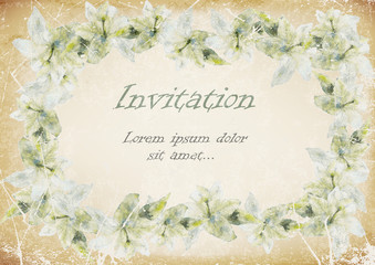 grunge invitation postcard frame of lilies on a grunge background.vector illustration