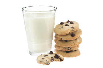 glass of milk and chocolate chip cookies