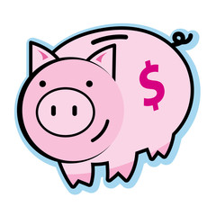 Illustration of pink baby piggy bank with dollar sign symbol