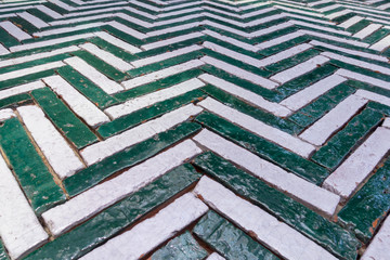 green and white zigzag Old brick block used for out door walk wa