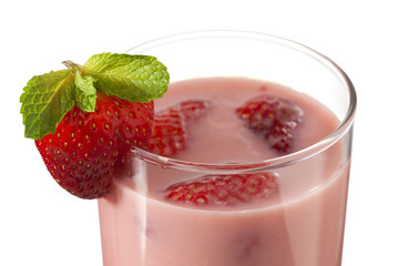 close-up shot of strawberry milkshake.