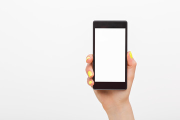 Person holding blank screen smartphone