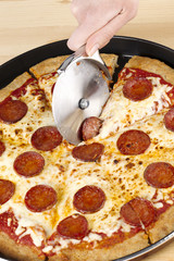 pepperoni pizza on a tray