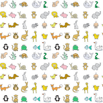 Baby animals icons seamless pattern isolated on white
