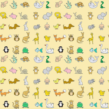 Baby animals icons seamless pattern
