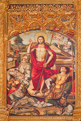 Fototapeta na wymiar AVILA, SPAIN, APRIL - 18, 2016: The paintig of The Resurrection on the main altar of Catedral de Cristo Salvador by Pedro Berruguete (1499).