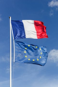 French and European union flags 
