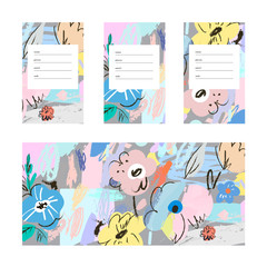 Set of artistic floral business cards. Templates with hand drawn pattern. Vector
