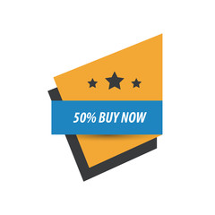 label Buy now And 3 Star  Blue, yellow, black