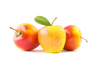 Gala apples with green leaves