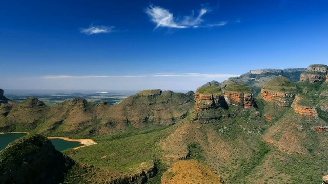 Republic of South Africa - Mpumalanga province. Blyde River Canyon (the largest green canyon in the world, fragment of the Panorama Route) and The Three Rondavels.  Timelapse Full HD Video