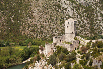 Fototapeta na wymiar Old fortress and tower in Pocitelj, Bosnia and Hercegovina