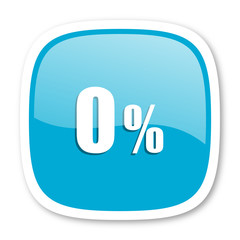 0 percent blue glossy web icon