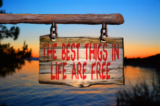The best thigs in life are free motivational phrase sign