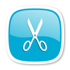 scissors blue glossy web icon