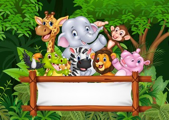 African animals with blank sign 