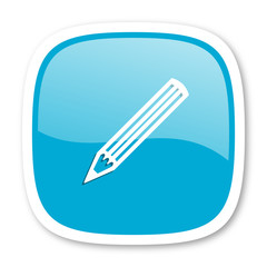 pencil blue glossy web icon