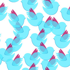 Spring and Summer Seamless Pattern. Repetitive Textures with Transparent Isolated Flying Birds on White Background. Color Modern Background