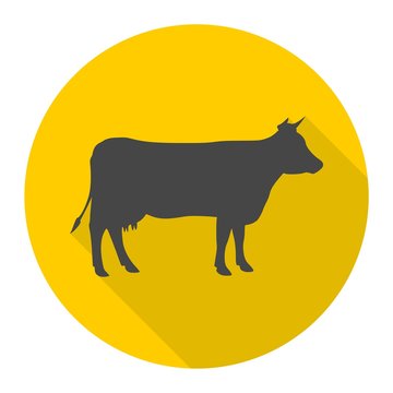 Cow silhouette icon with long shadow