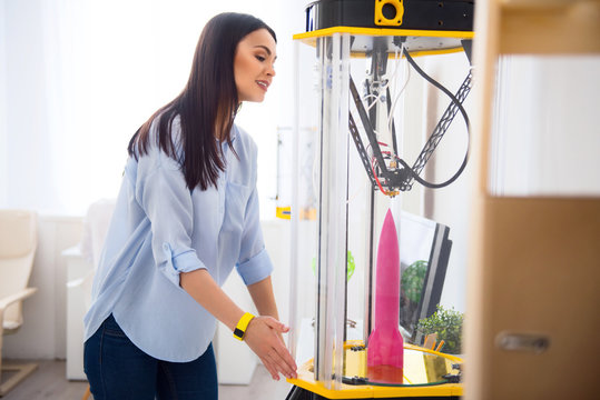 Pleasant Woman Using 3d Printer 