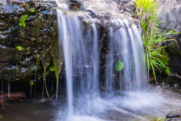 beautiful small waterfall in japan garden