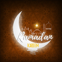 Greeting card for Islamic holy month of prayers, Ramadan Kareem celebrations.