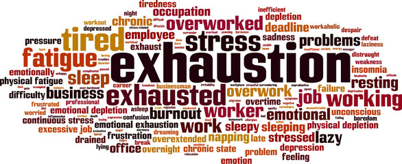 Exhaustion word cloud concept. Vector illustration