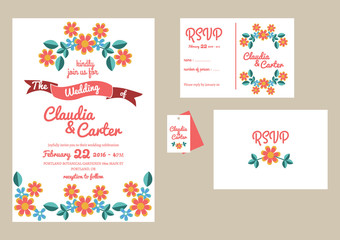 Wedding invitation white card with flower templates