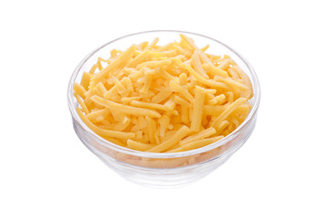 grated cheddar cheese in plate