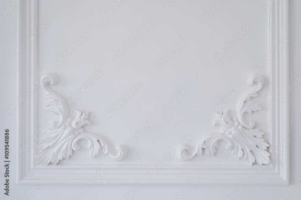 Wall mural luxury white wall design bas-relief with stucco mouldings roccoco element