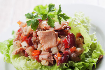 Tuna salad with lettuce and vegetables