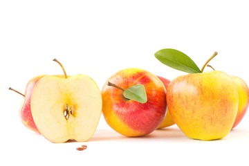Gala apples with green leaves