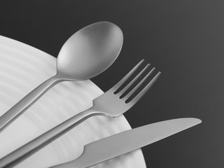 Fork, spoon, knife and plate