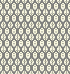 Endless pattern with decorative ivory leaves on grey background