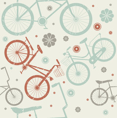Seamless pattern with retro bicycles and flowers  on ivory backg - 109544292