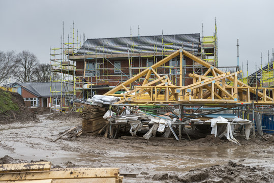 Scaffolding on building of construction site