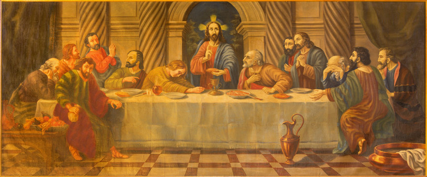 AVILA, SPAIN, APRIL - 19, 2016: The Last supper painting from 18. cent. in church Convento San Antonio by unknown artist.