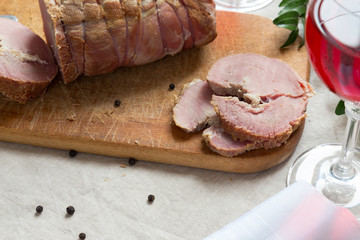 Smoked ham on a chopping board