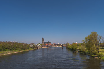 Fototapeta na wymiar View on Magdeburg city and Elbe in Spring, Magdeburg, Germany