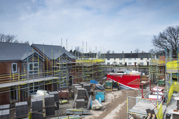 Scaffolding on building of construction site