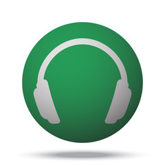 Fototapeta na wymiar White Headphones web icon on green sphere ball